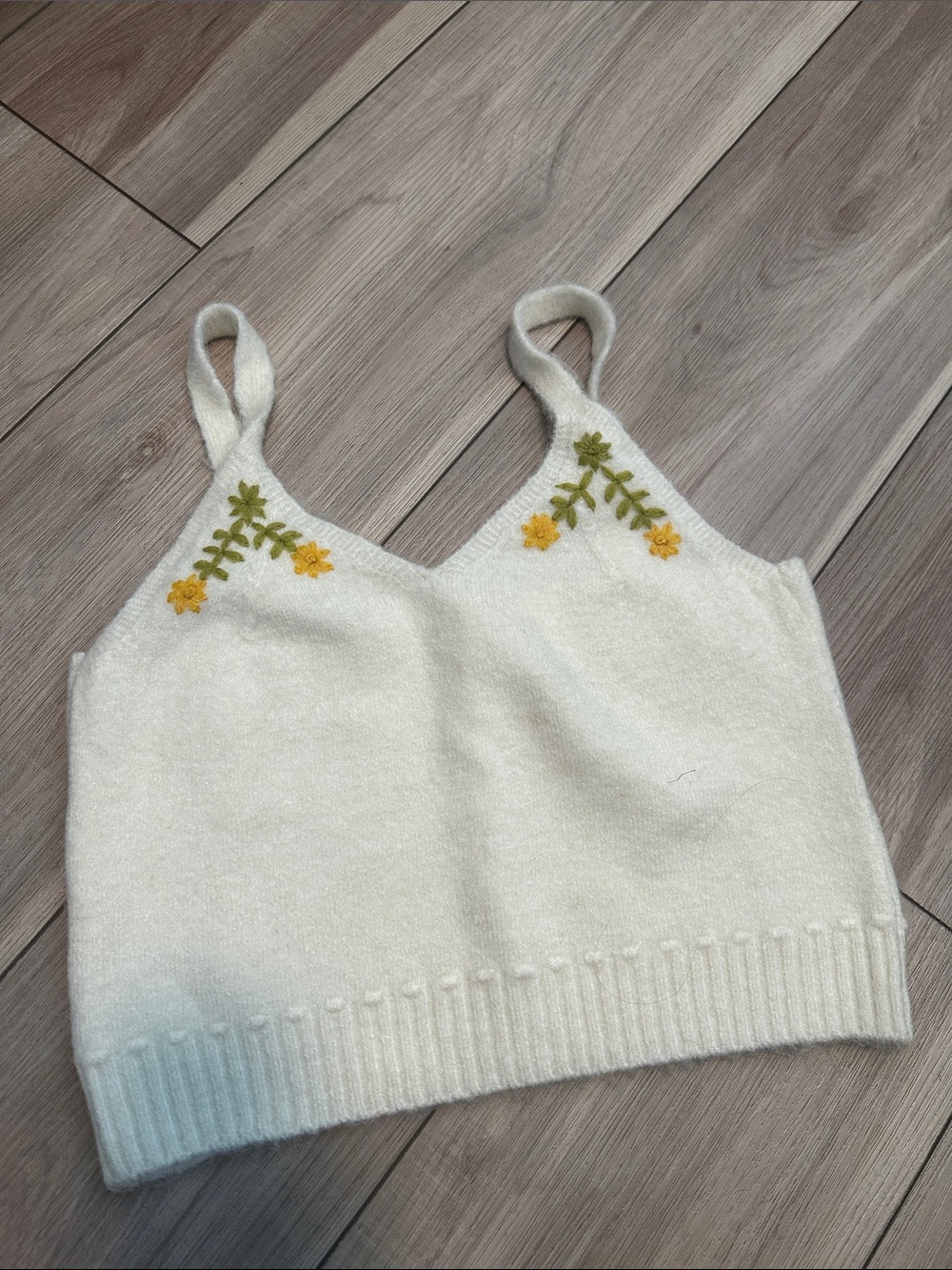 Mango Knit Cropped Cami with Floral Embroidery